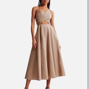 Abercrombie & Fitch Taupe Crisscross Halter Midi Dress